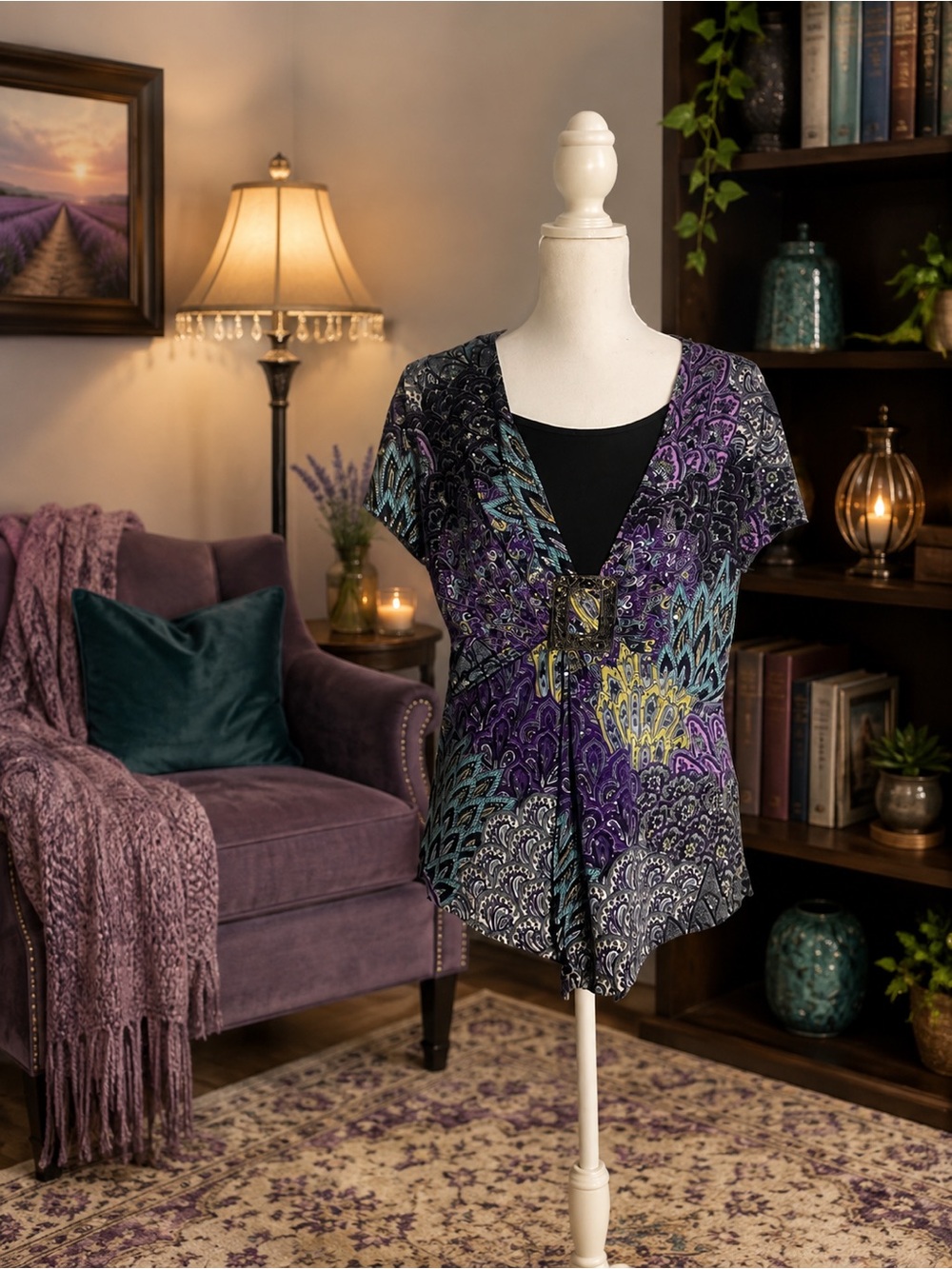 dressbarn Petite Purple Paisley Top